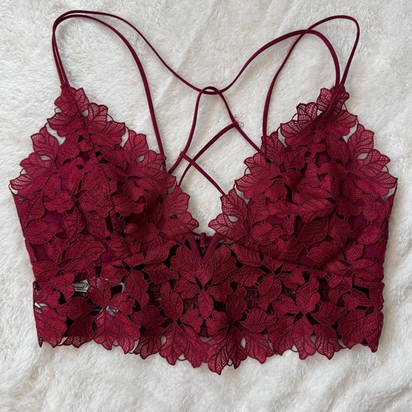 Free People Lace Bralette in Burgundy | Size M - Picture 1 of 8